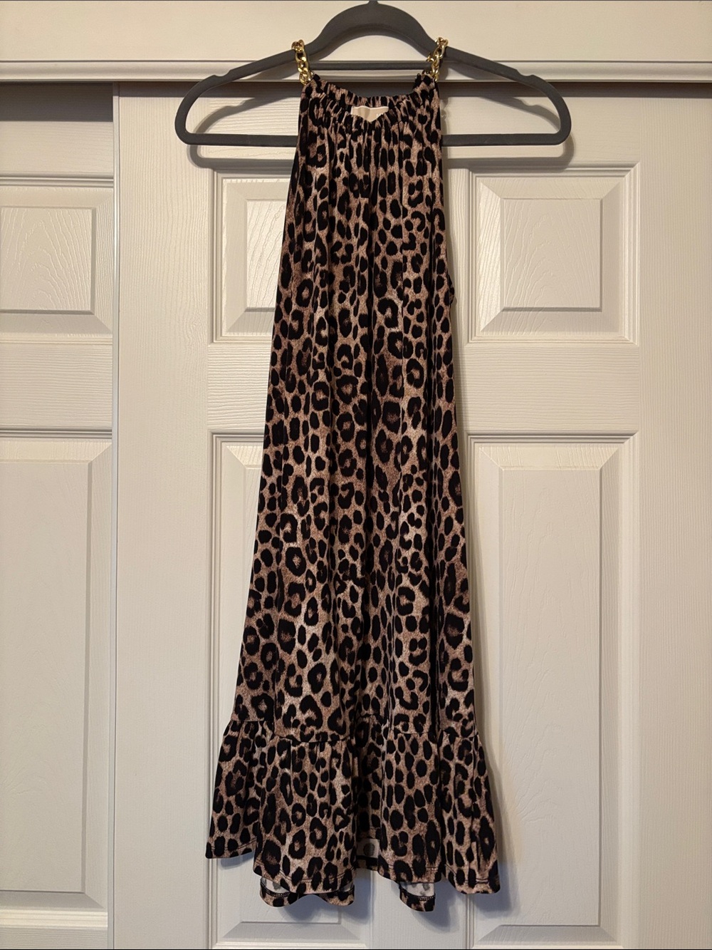 Michael Kors Leopard-Print Maxi Dress with Gold Chain Straps